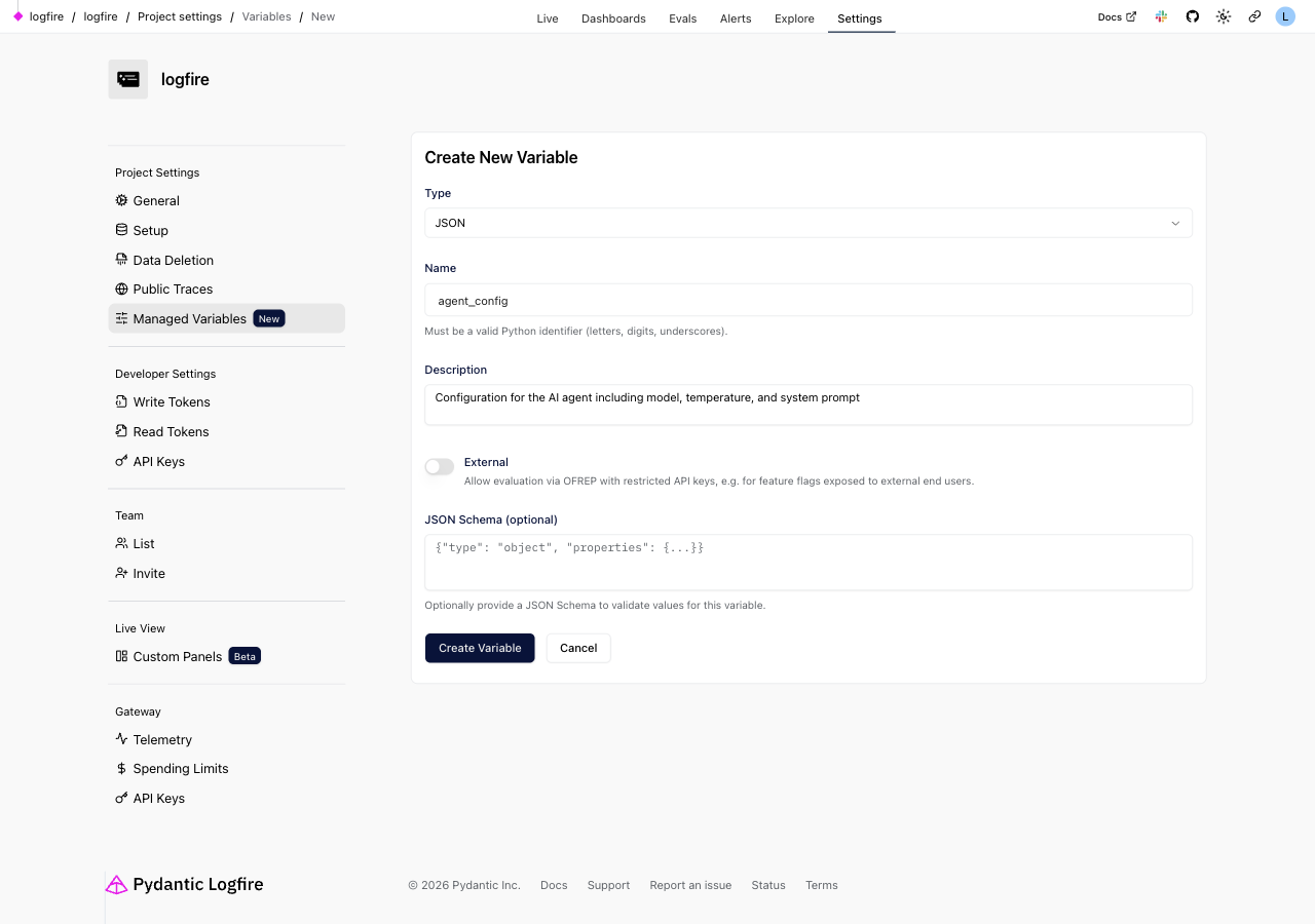 Create variable form